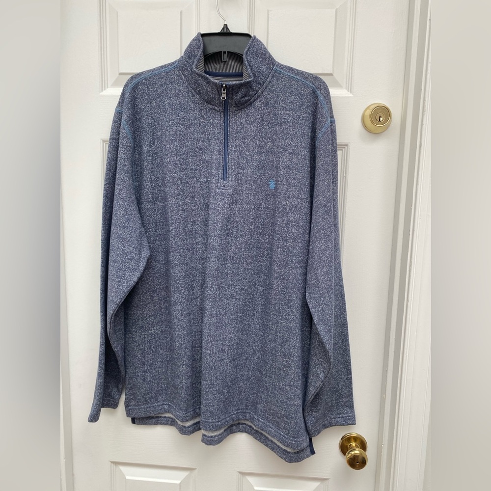 Izod Men's Heathered Blue Quarter Zip-Up Sweater - Size L